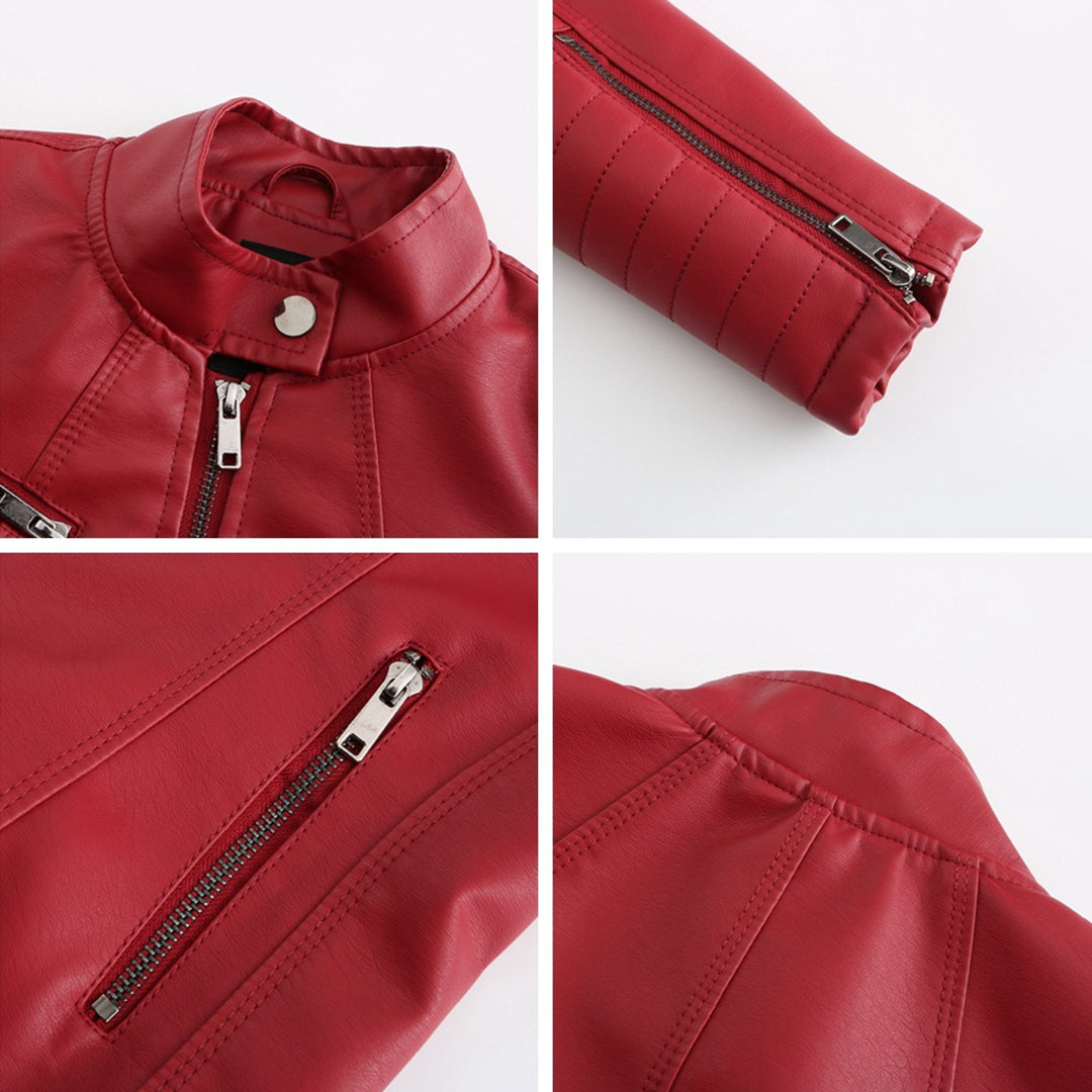 Lederjacke mit symmetrischem Reißverschluss – Stehkragen -    Zorenza