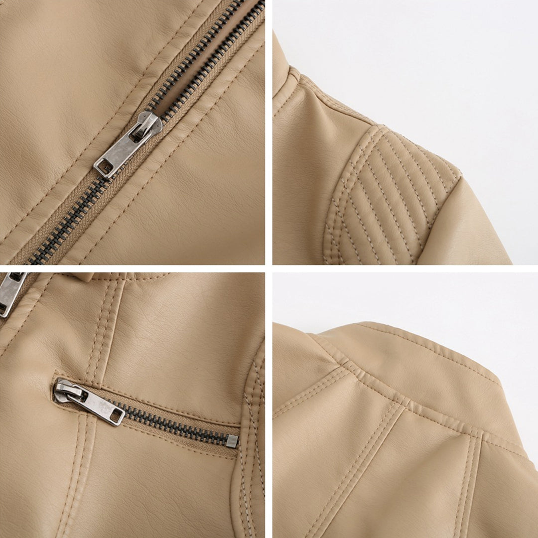 Lederjacke mit symmetrischem Reißverschluss – Stehkragen -    Zorenza