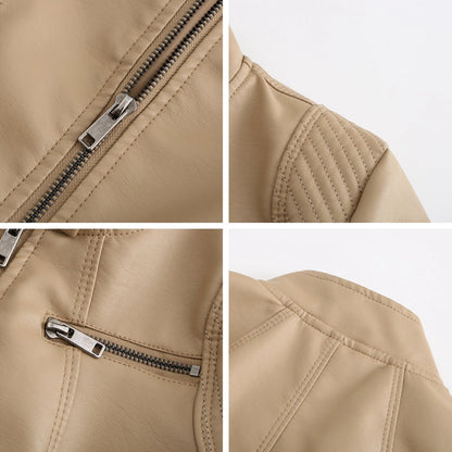 Lederjacke mit symmetrischem Reißverschluss – Stehkragen -    Zorenza