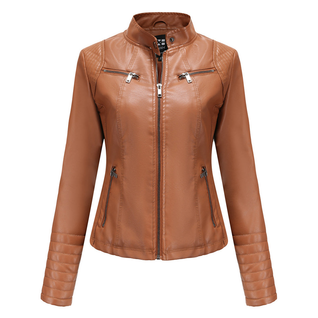 Lederjacke mit symmetrischem Reißverschluss – Stehkragen -    Zorenza