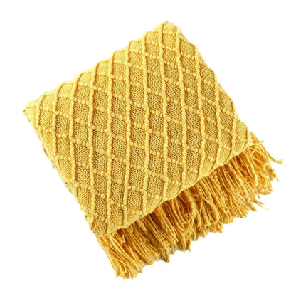 Soft Cozy Sofa Knitted Blanket with Tassels