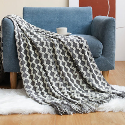Soft Cozy Sofa Knitted Blanket with Tassels