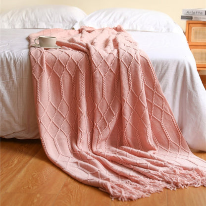 Soft Cozy Sofa Knitted Blanket with Tassels