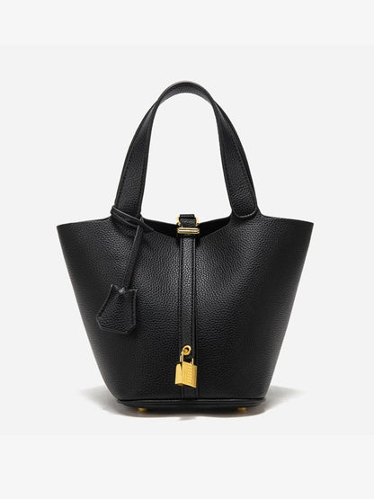 Jasmine | Textured Leather Lock Detail Tote Bag