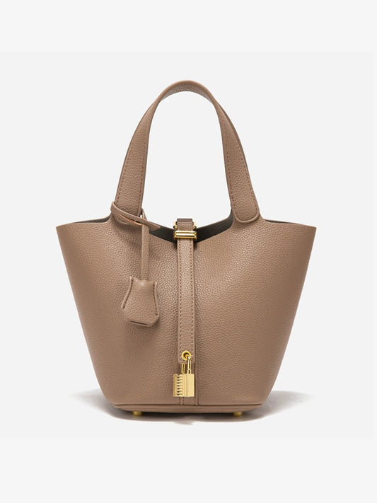 Jasmine | Textured Leather Lock Detail Tote Bag