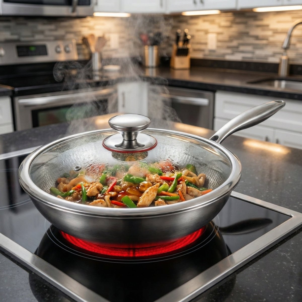 Hand-Hammered Titanium Wok Pan with Flat Base