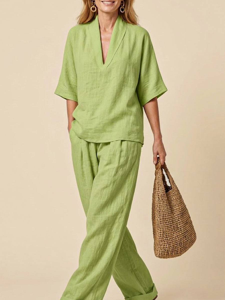 Completo Donna Due Pezzi in Lino – Stile Casual Confortevole Minimalista Estate