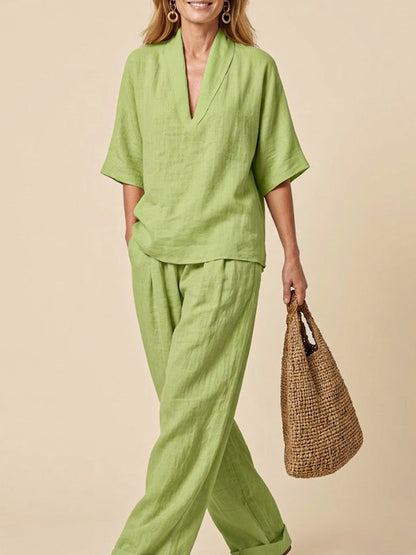 Completo Donna Due Pezzi in Lino – Stile Casual Confortevole Minimalista Estate