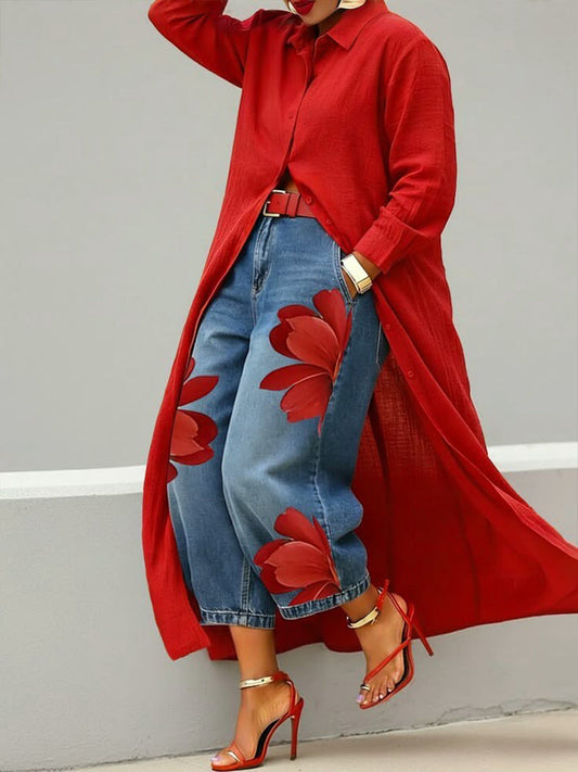 DANIELLA - Linen Dress & Floral Denim Set