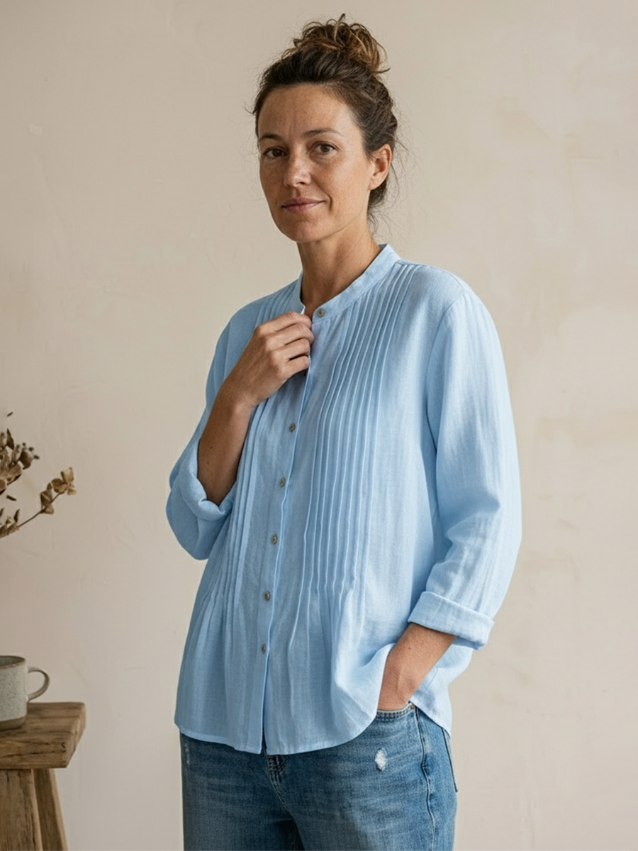 Chemise Femme Plissée Coton Lin – Style Décontracté Respirant Été