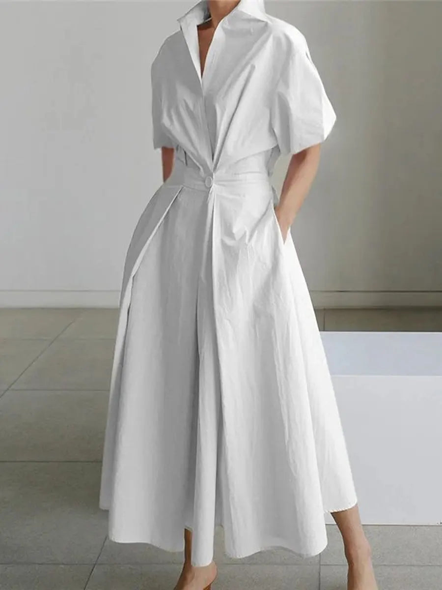 Women's Linen Blend Collared Maxi Shirt Dress