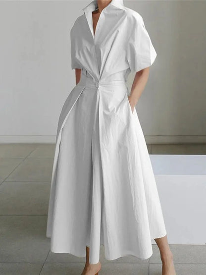 Women's Linen Blend Collared Maxi Shirt Dress