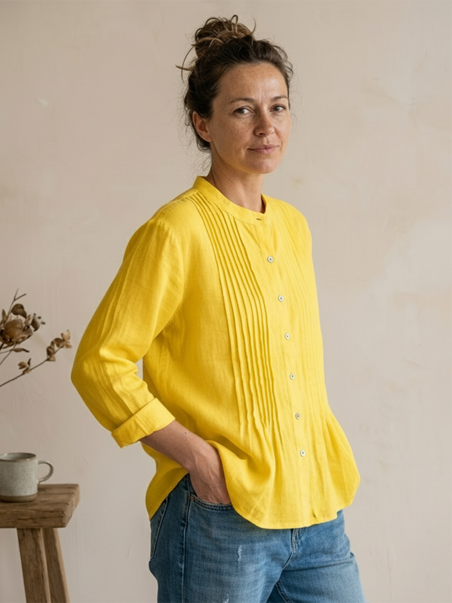 Chemise Femme Plissée Coton Lin – Style Décontracté Respirant Été