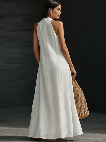 Women's Linen Halter Neck Backless Maxi Dress