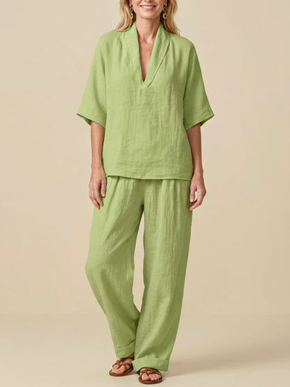 Completo Donna Due Pezzi in Lino – Stile Casual Confortevole Minimalista Estate
