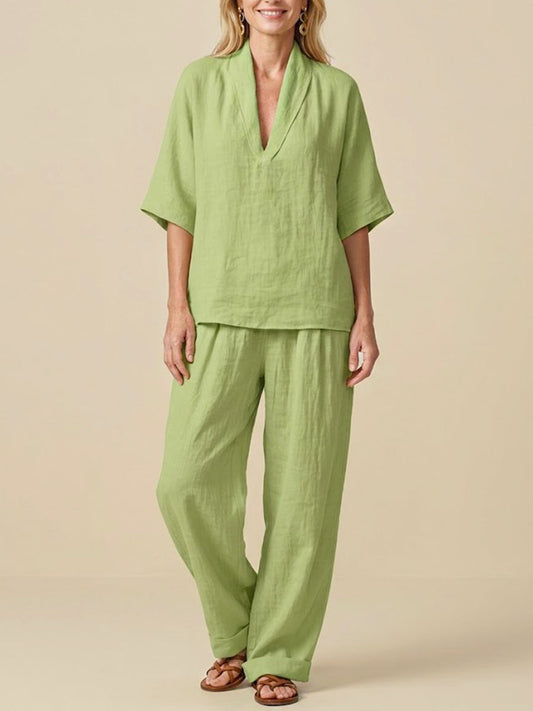 Completo Donna Due Pezzi in Lino – Stile Casual Confortevole Minimalista Estate