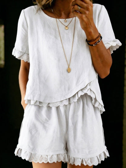 Women's Linen Ruffle Top and Shorts Set