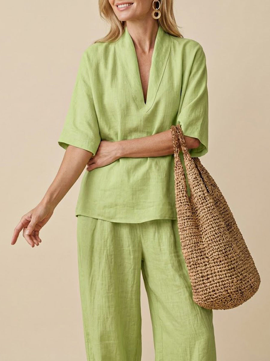 Completo Donna Due Pezzi in Lino – Stile Casual Confortevole Minimalista Estate