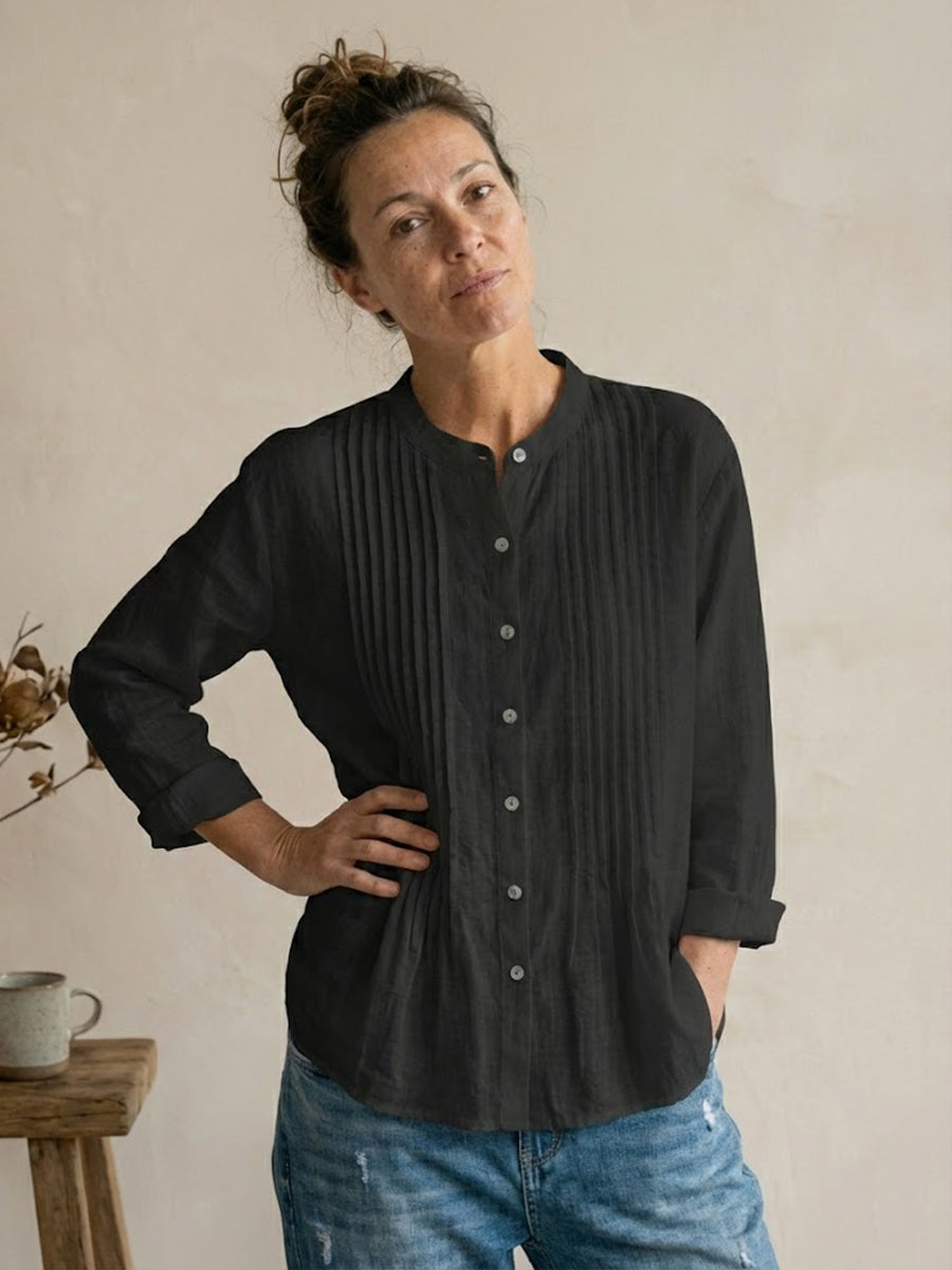 Chemise Femme Plissée Coton Lin – Style Décontracté Respirant Été