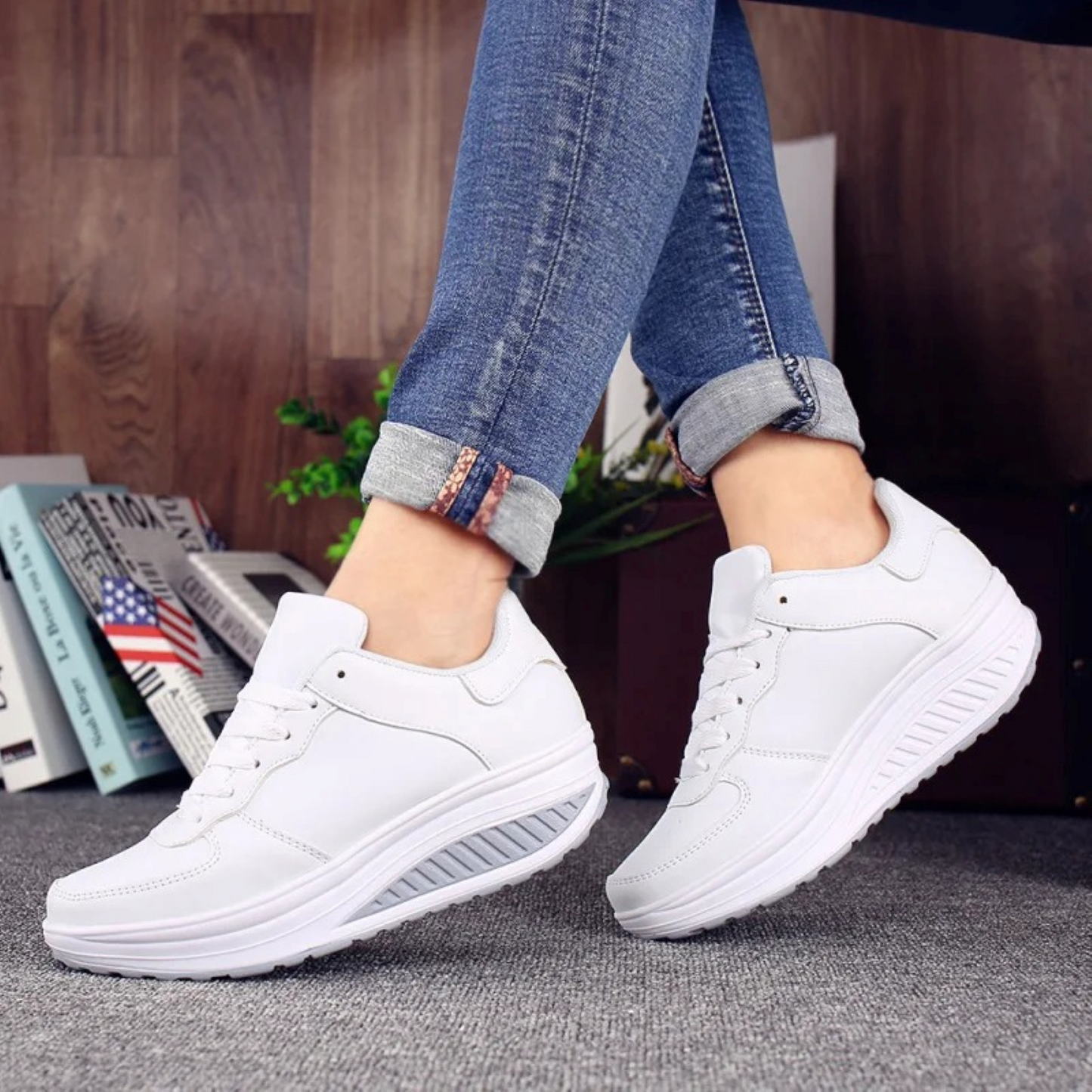 Orthopaedic Women's Sneakers in Black Leather - FlexiStep-White-2.5-Nora Luxe