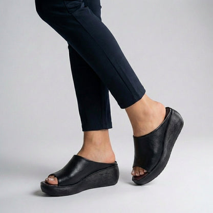 Comfort Platform Slide Sandals Leather Slip-On Open-Toe