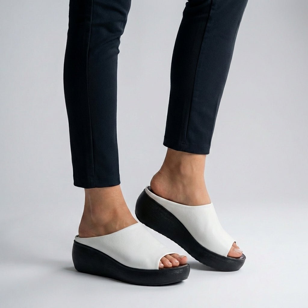 Comfort Platform Slide Sandals Leather Slip-On Open-Toe