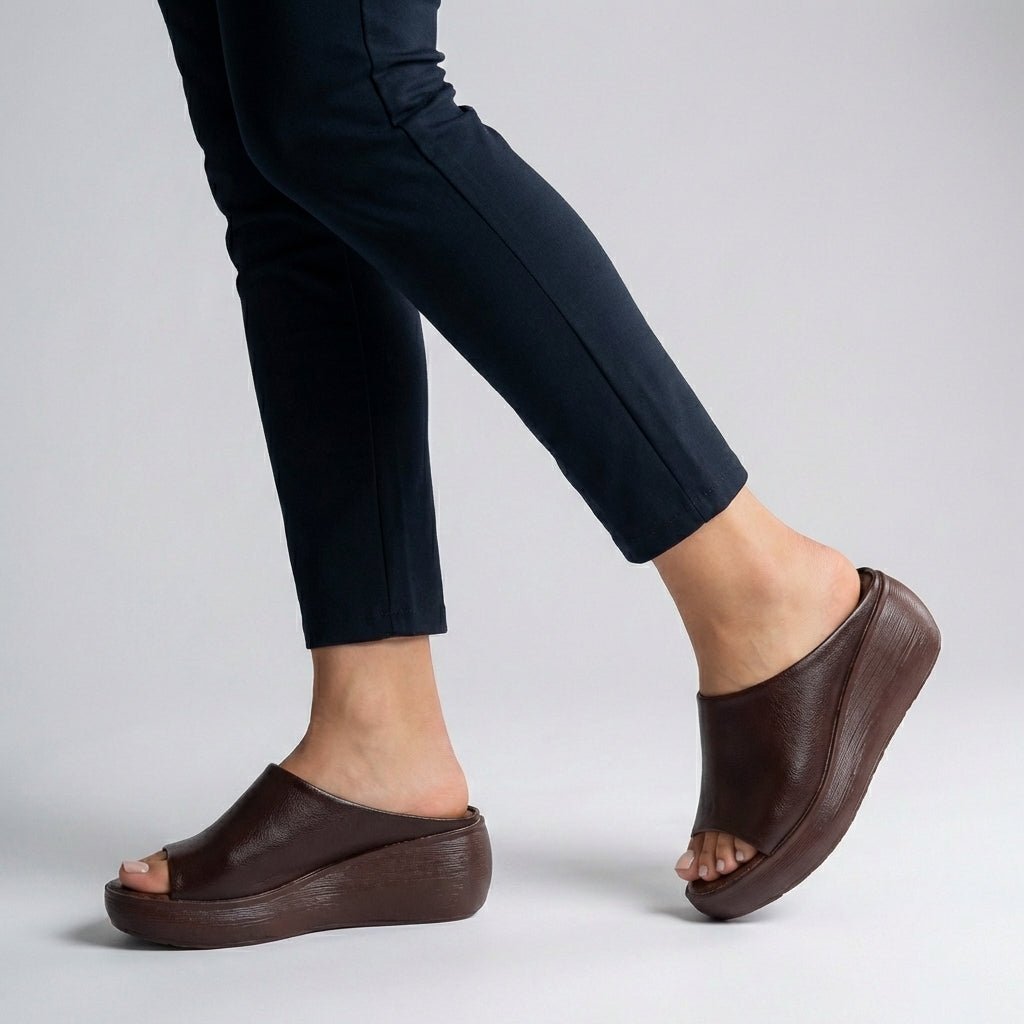 Comfort Platform Slide Sandals Leather Slip-On Open-Toe