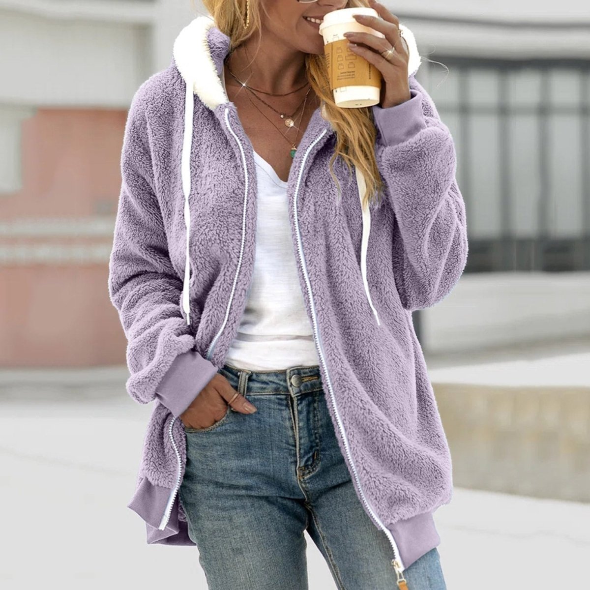 Oversized Warm Teddy Vest with Zip - Emilia-Purple-S-State of Style
