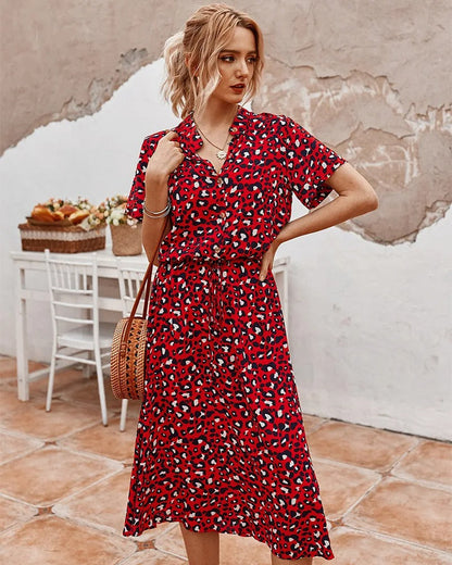 Women’s Midi Summer Dress Adjustable Waist Lightweight Printed Casual Elegant Vacation Outfit