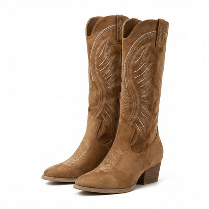 Suede Cowgirl Boots | Women's Block Heel Western Footwear