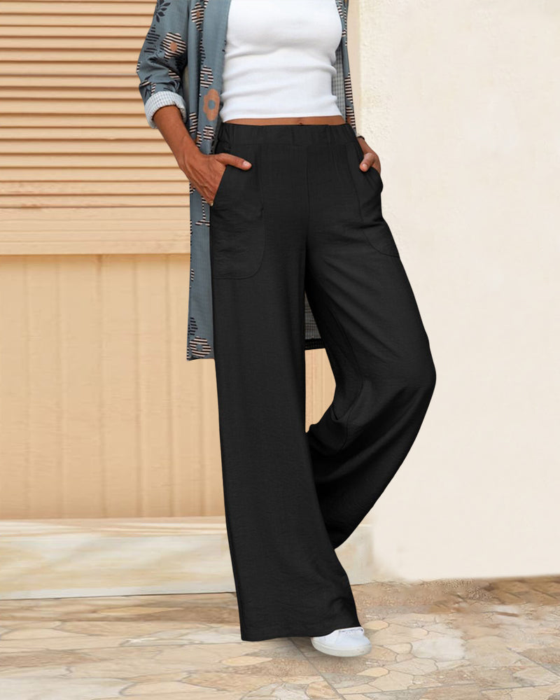 Women’s Straight Leg Trousers – High Waist Comfortable Casual Everyday Pants
