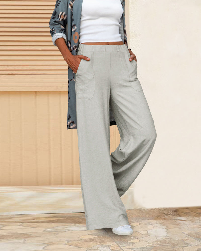 Women’s Straight Leg Trousers – High Waist Comfortable Casual Everyday Pants