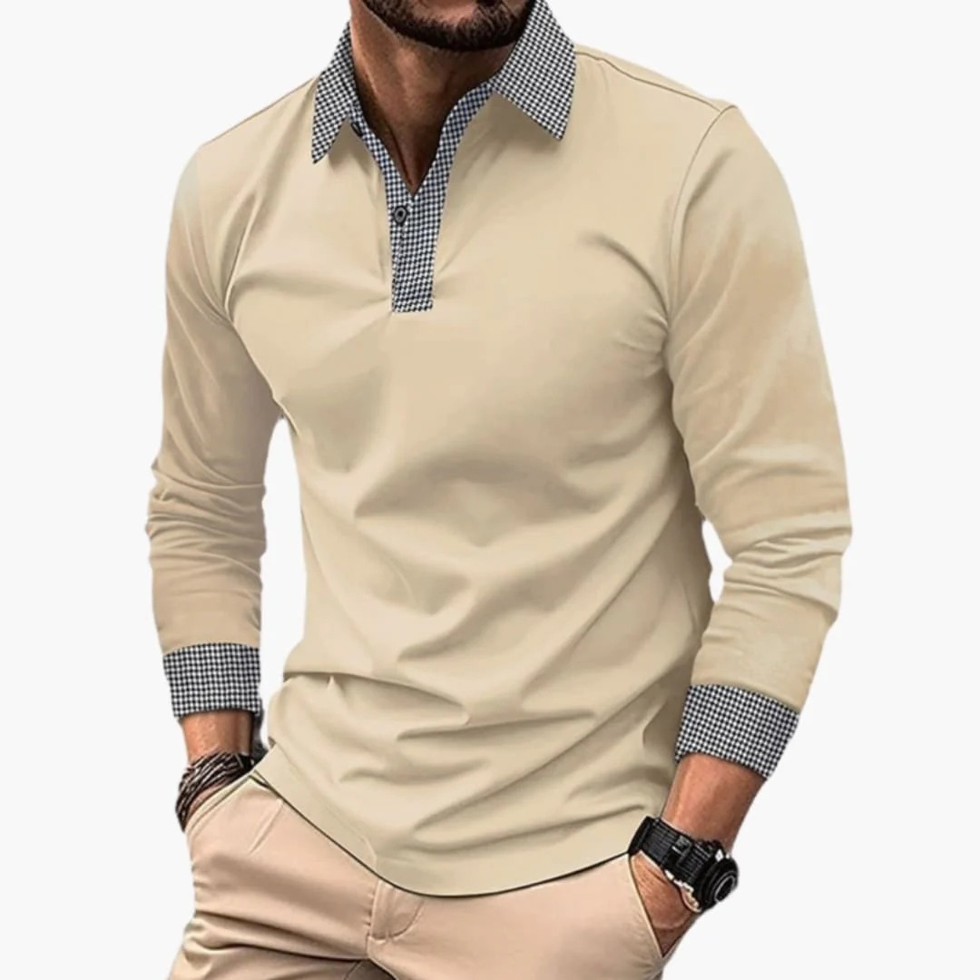Paolo | Herren Langarm Poloshirt Mit Kontrastkragen