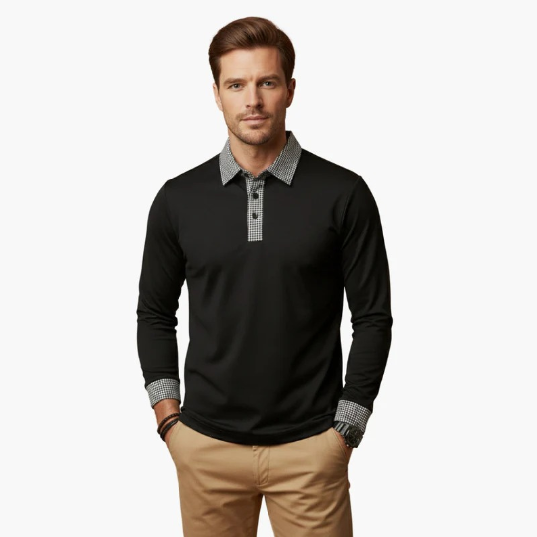 Paolo | Herren Langarm Poloshirt Mit Kontrastkragen