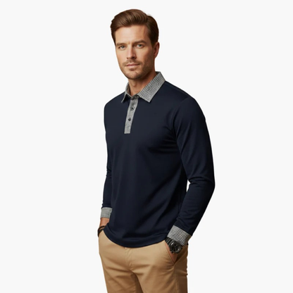 Paolo | Herren Langarm Poloshirt Mit Kontrastkragen