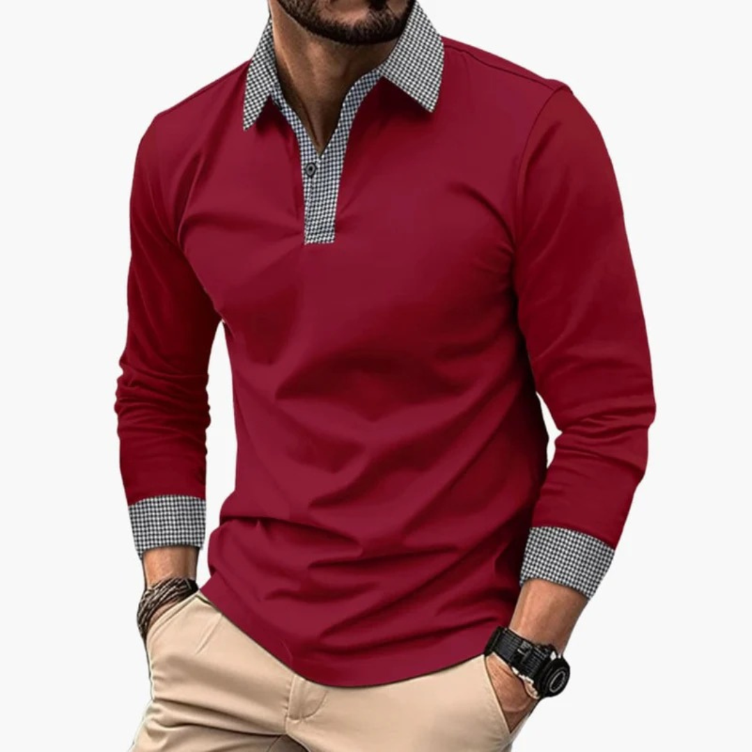 Paolo | Herren Langarm Poloshirt Mit Kontrastkragen