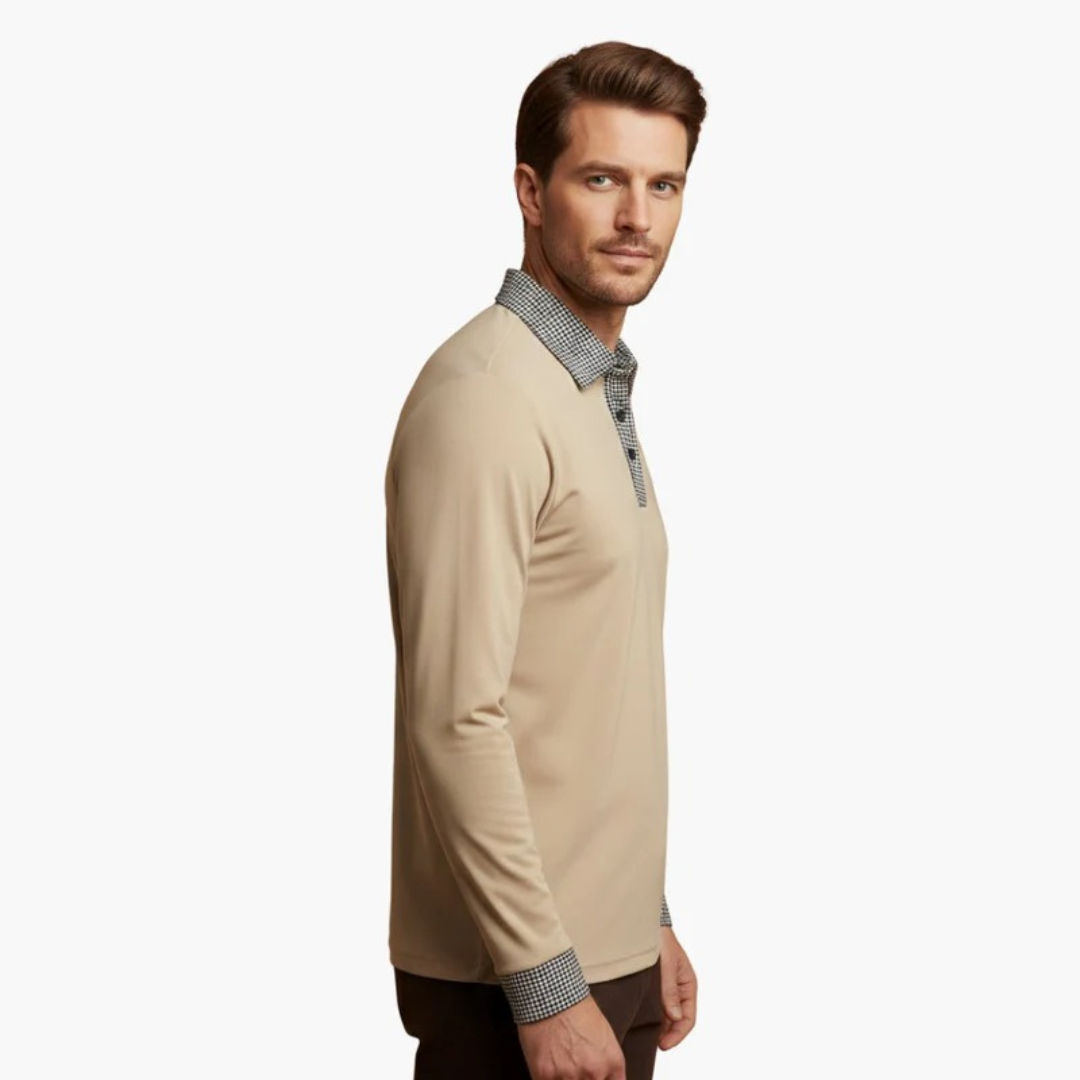 Paolo | Herren Langarm Poloshirt Mit Kontrastkragen