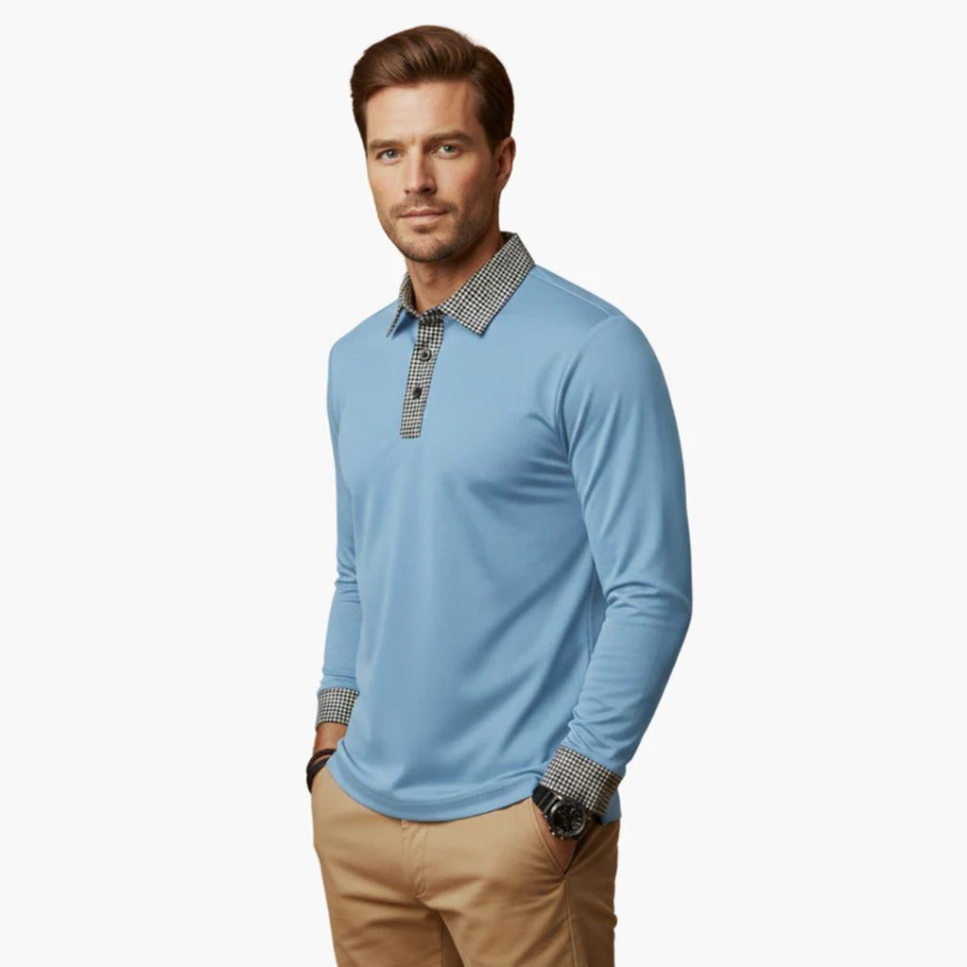 Paolo | Herren Langarm Poloshirt Mit Kontrastkragen