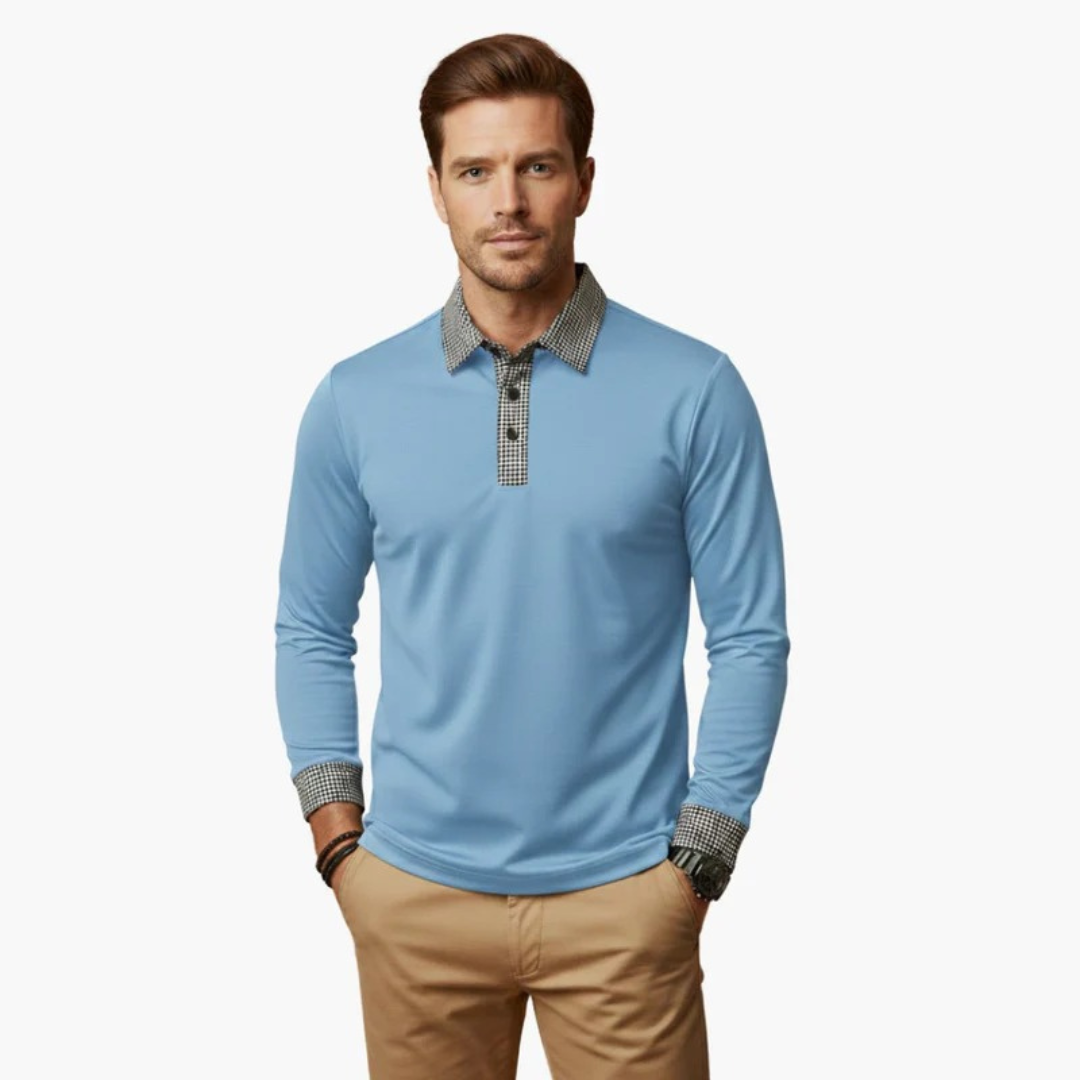 Paolo | Herren Langarm Poloshirt Mit Kontrastkragen