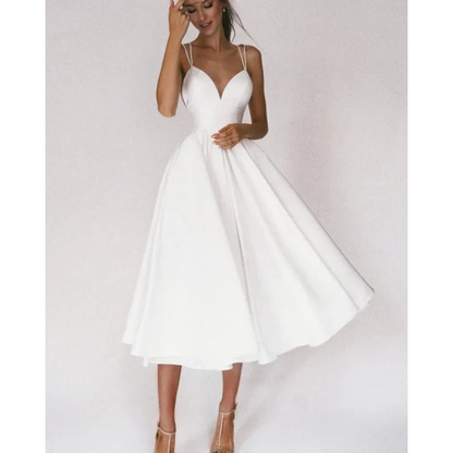 Paula | Damen Cocktailkleid Midi Mit Spaghettiträgern