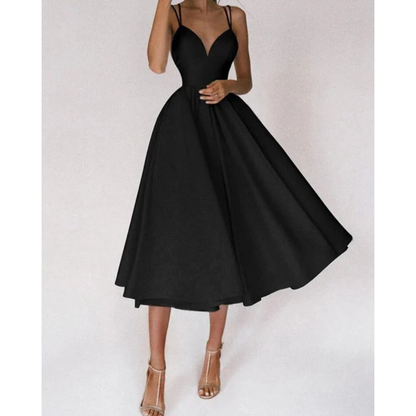Paula | Damen Cocktailkleid Midi Mit Spaghettiträgern