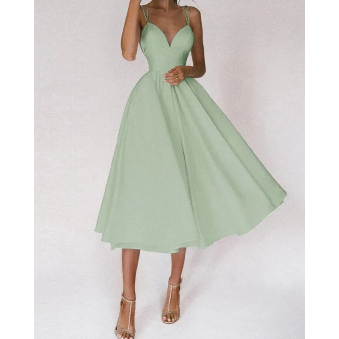 Paula | Damen Cocktailkleid Midi Mit Spaghettiträgern