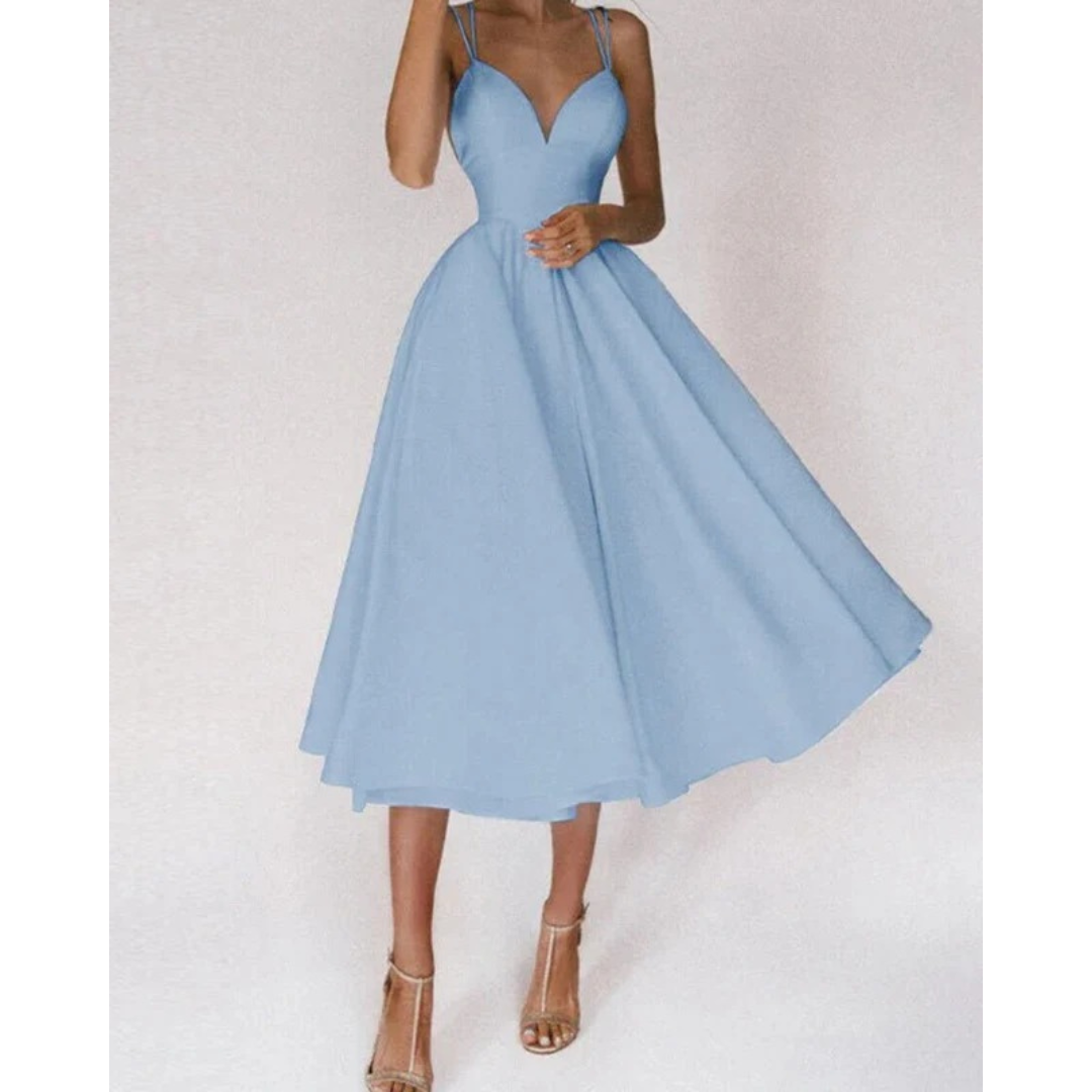 Paula | Damen Cocktailkleid Midi Mit Spaghettiträgern