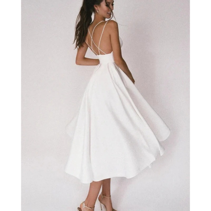 Paula | Damen Cocktailkleid Midi Mit Spaghettiträgern