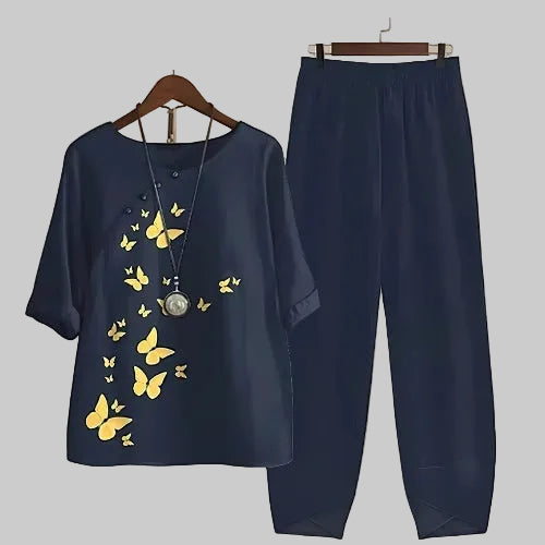 Women's Butterfly Print Two Piece Set