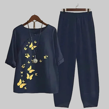 Women's Butterfly Print Two Piece Set