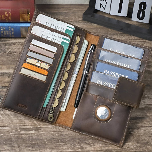 Larson Wallet: Made with Hand-Stitched Genuine Italian Leather - 1 or 4 Passport Slots, RFID Blocking,  1 AirTag Slot–Travel with Confidence