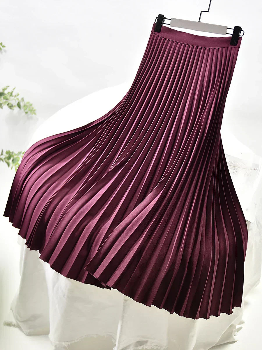 Pleated A-line skirt – Aurelia-Wine red-S-State of Style