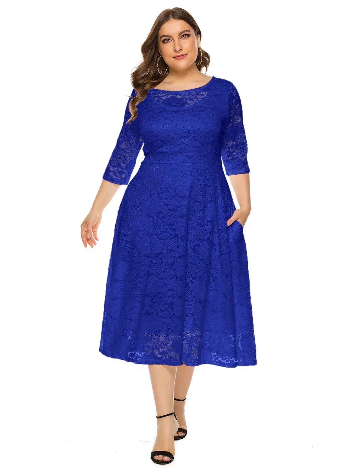 Plus Size Midi Dress with Contrasting Lace-Black-XL-State of Style
