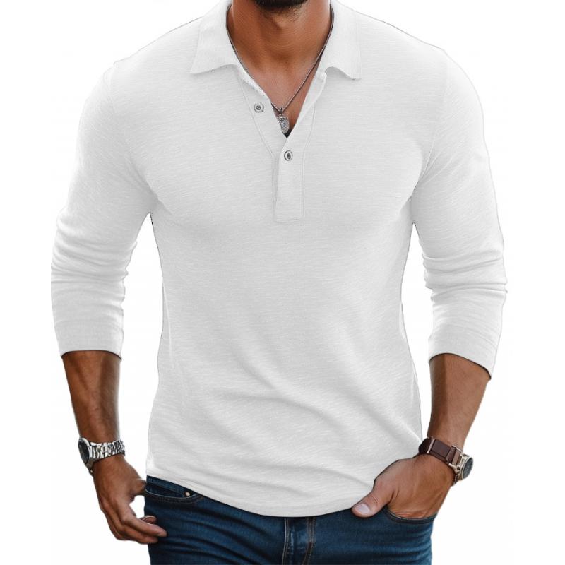 Polo Homme Décontracté en Mélange de Coton – Manches Longues Slim avec Col à Revers
